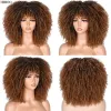 Pruiken korte afro kinky krullende pruik met pony voor zwarte vrouwen cosplay lolita natuurlijk haar ombre gemengde bruine synthetische Afrikaanse pruiken