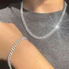 Bracciale in argento sterling Miami 925 con diamanti ghiacciati da 6 mm e 8 mm, collana a catena a maglia cubana con Moissanite in oro 14k