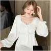 Kvinnor Sleepwear Nightgown Piece White Elegant Ruffles Dress Style Night Pyjamas Home Korean One Wear Autumn Lace Long Sleeve Drop Del Otcpj