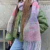 Förtjockad kvinnors höstvintermohair kallbeständig halsduk Rainbow Plaid Tassel Versatile sjal Varma tillbehör