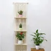 Decoratieve Platen Macrame Muur Hangende Plank Boho 3 Tier Handgemaakte Plant Planken Voor Keuken Home Decor Drijvende Plantsr