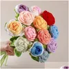 Couronnes de fleurs décoratives 5 pièces/sac, Bouquet de tricot à faire soi-même, fleur de rose tricotée à la main, faux tricot, cadeaux de Table pour la maison, livraison directe, fête de jardin Ot32K