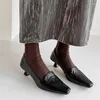اللباس أحذية النساء مضخات الكعب الكثيف 4.5 سم أزياء بنية اللون الأسود الأسود على إيجاز سيدة أنيقة 222-1