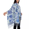 Scarves Customized Printed Delft Blue Chinese Porcelain Vases Pattern Scarf Winter Fall Warm Antique Oriental Toile Shawls Wraps