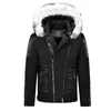 Jaquetas masculinas homens 2024 marca de inverno casual gola de pele retalhos jaqueta de couro casaco moda vintage outwear falso