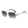 Sunglasses Vintage Style Rimless Rectangle Tinted Lens Metal Frameless Eyewear For Women Men