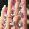 Luksusowy 100% 925 Srebrny Pierścienie Pintower Palca Weddna Koktajl zaręczynowy Kobiety Big 5ct Owalny Symulowany diamentowy pierścionek Fine Jewelry
