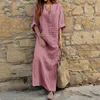 Basic Casual Dresses Summer Long Dress Cotton Linen Casual Dresses 2023 New Striped Loose Maxi Dress Sundress Vacation Clothes For WomenC24315