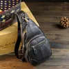 Bag Genuine Leather Men Messenger Fashion Cowhide Mens Crossbody Chest Pack Shoulder Male Travel Black Handbags