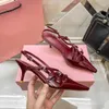 Luxury designers evening dress shoe women burgundy pumps patent leather slingback with buckles ankle strap kitten heels sandal stiletto heel