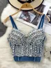 Damen Tanks Mode Sexy Unterwäsche Tube Top Diamant Perlen Denim Leibchen Oberbekleidung Fishbone Tops Ärmellos Exquisite Kleidung