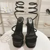 Rene Caovilla Platform Heel Sandals Frasnable Rhinestone Decoration Sandal Sandal Women Leater