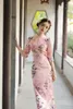 Vêtements ethniques imprimé rose doux élégant Cheongsam robe traditionnelle chinoise grande taille 3XL robes quotidiennes tempérament mince fête Qipao