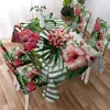 Table Cloth Flowers Kitchen Tablecloth Leaves Red Green White Waterproof Tropical Plants Decorative Cover Nappe De