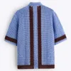 Polo en tricot à manches courtes pour hommes, Streetwear décontracté, boutonné, ajouré, respirant, rayé, hauts contrastés, vêtements d'été