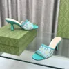 Designer Slifori sandali Eleganti pantofole di tallone alto Sandali decorativi in cristallo a cavi sandali decorativi di lusso Nuova vera pelle con tacchi spessi 7 cm con scatola