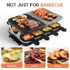 Voohek Griglia da tavolo per raclette coreana Hibachi Fornello elettrico per barbecue da interno 2 in 1 Piastra grill antiaderente e pietra naturale per cottura Laculet a temperatura regolabile