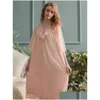 Vêtements de nuit pour femmes Vintage Modal Gauze Princesse Longue Chemises de nuit pour femmes Deliacate Broderie Lâche Royal Spring Summer Sweet Dress Drop Ot6Lx