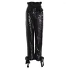 Women's Pants Spliced Sequined Leggings High-waist Lace Fashioncasual