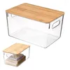 Garrafas de armazenamento claras caixas de cozinha jóias cosméticos geladeira organizador caixa tampa de madeira empilhável para livro armário eletrônico