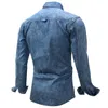 Camicie casual da uomo 2024 Camicia di jeans Taglie forti Risvolto a maniche lunghe Tasca applicata in cotone Blu