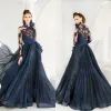 elegant evening formal dresses unique design sheer high neck prom dresses long sleeves party gowns