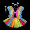 Décoration de fête Adulte Enfants 3/4Pcs Costume de Fée Ensemble Simulation Ailes de Papillon Jupe Bandeau Baguette Princesse Filles Habiller Cadeau d'Halloween