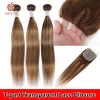 Wigs Highlight Colored Transparent Lace Closure With Bundles Human Hair 2 or 3 or 4 Bundles With Closure Tpart Middle Part Lace