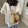 Wholesale Retail Brand Fashion Handbags Instagrams New Straw Woven Bucket Bag Single Shoulder Patchwork Striped Vacation Beach Crossbody Handbag