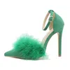 Sandales Femmes Pompes Sexy Show 11CM Talons Hauts Plume Noir Vert Filles Chaussures Pour Party Club Drop Sale LFD Stiletto