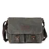 Мужская винтажная сумка через плечо большой вместимости, Ретро водонепроницаемая парусиновая однотонная сумка на плечо с кожаным ремнем Crazy Horse