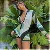 Womens Jumpsuits Rompers Women Designer Knitted Blocking Iti Bodysuit Slim Fit Vneck Single Breasted Long Sleeved Sports One Piece Dro Otzox