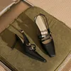 Sälj High Heels Sandal Womens Slim Baotou Straight Back Strap Sandal Black Flip Flops for Women Stiletto Sandaler 240228