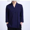 Mens T Shirts 4 Colors Chinese Style Clothing V-neck Loose Casual T-shirt Male Kongfu Tai Chi Costume Cotton Linen Tees