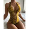 Set Frauen Bademode Sexy Print Bikini One Up Badeanzug Push Bodysuit Strand Feminino Bade Halter Serpentine Stück Biquinis Xfulf