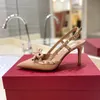 Femmes talons sandales 2024 été cristal bout pointu femme Stiletto fête strass peu profond sans lacet chaussures à talons en cuir véritable miroir qualité mode robe chaussures