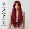 Wigs Long Curly Wine Burgundy Red Synthetic Wigs with Long Bangs for Women Afro Deep Wave Cosplay Party Natural Hair Heat Reisitant