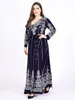 Robe portefeuille grande taille pour femme, manches longues, imprimé rétro, Maxi dubaï Abaya, vêtements islamiques musulmans, automne-hiver 2024