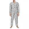 Mäns sömnkläder dalmatiska hundtryck pyjama sätter svartvita bekväma män långärmad avslappnad sömn 2 bit nattkläder stor storlek xl
