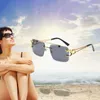 Solglasögon vintage stil rimlös rektangel tonad lins metall ramfritt glasögon för kvinnor män