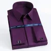 Kvalitet bomull 100% franska manschettknappar Solid Hidden Button Mens klänningskjorta Formell standard-passning Långärmad franska manschettskjortor 240320