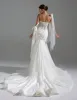 Bohemian Mermaid Wedding Dresses 3D Flowers Applicies Brudklänningar Kort ärm Lace Illusion Brudklänning