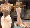 Größe Plus Arabisch Aso Ebi Luxuriöse Meerjungfrau Sexy Ballkleider Perlen Kristalle Sheer Neck Abend Formale Party Zweiter Empfang Kleider Kleid