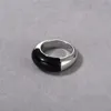 European and American Niche Minimalist Fashion OL Ring Copper Plated Platinum Inlaid Black Agate Ring Instagram Style Personalized Trend Exquisite Ring