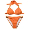 Maillots de bain pour femmes Femmes Sexy Bikini Deux Pièces Maillot De Bain Push Up Halter Solid String String Natation Maillot De Bain Pour Beachwear