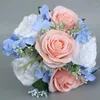 Decoratieve bloemen Bruiloft Kunstmatig Blauw Roze Klein bloemboeket Simulatie