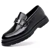 Casual Shoes Men Korea Leather Platform Oxfords Slip On Thick Tottom For Male Derby Loafers Mens Square Toe Formal Dress