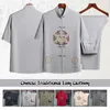 Roupas étnicas Masculino Primavera Verão Chinês Tradicional Tang Terno Camisa Top Calças Wing Chun Garment Tops Set Tai Chi Camisas