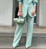 Women Fashion Elegant Suit Set Solid Color Loose Lantern Long Sleeves Button Blazer Coat Top and Straight Leg Pants 240219