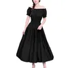 Casual Dresses Sweet Off Shoulder Holiday For Women Summer Elastic High Midist Party Long Dress Elegant Folds Ruffle Beach